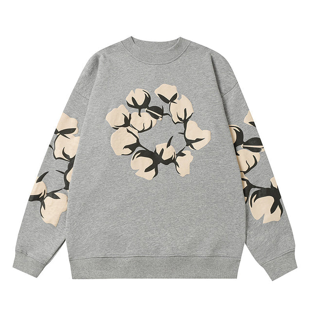 Denim Tears Grey Crewneck Sweatshirt Front Flower Wreath Hover Image