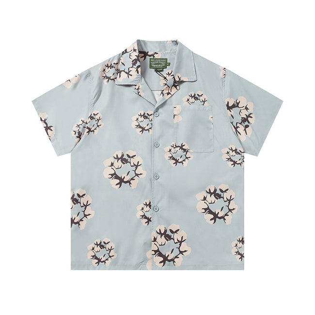 Denim Tears Light Blue All Over Floral Wreath Print Camp Collar Short Hover Image