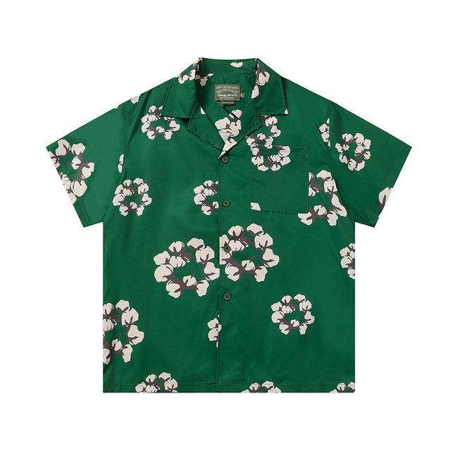 Denim Tears Dark Green All Over Floral Wreath Print Camp Collar Short Hover Image