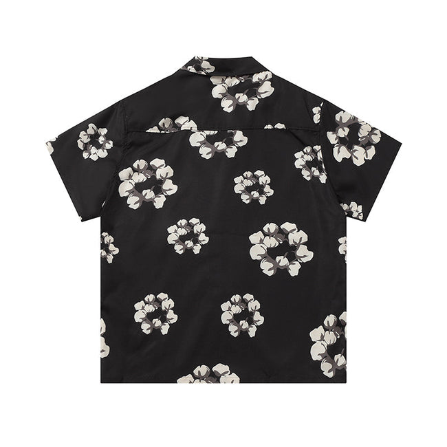 Denim Tears Black Base White Floral Wreath Print Camp Collar Short Main Image