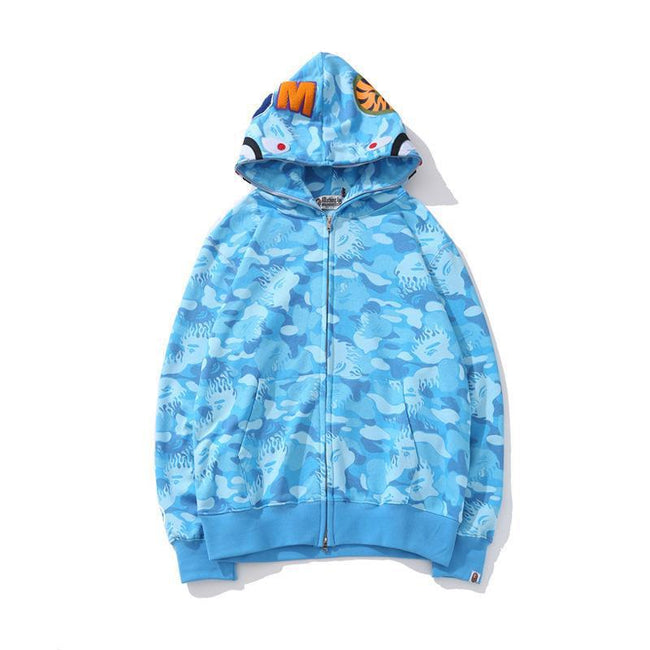 Foreign Trade Cross border Europe and America 2023 Hot Selling BAPE Shark Head Ape Head Hoodie 3D Hoodie Full Cap Zipper Hoodie (25) Hover Image
