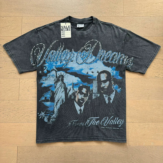 Valley Dreams Vintage Portrait Graphic T-Shirt Washed Black Hover Image