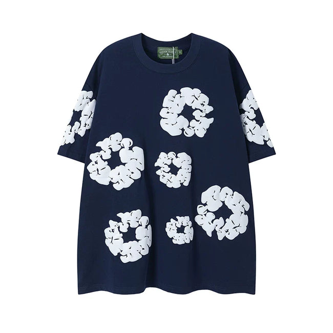 Denim Tears Navy Blue All‑Over Cotton Wreath Print T‑Shirt Hover Image