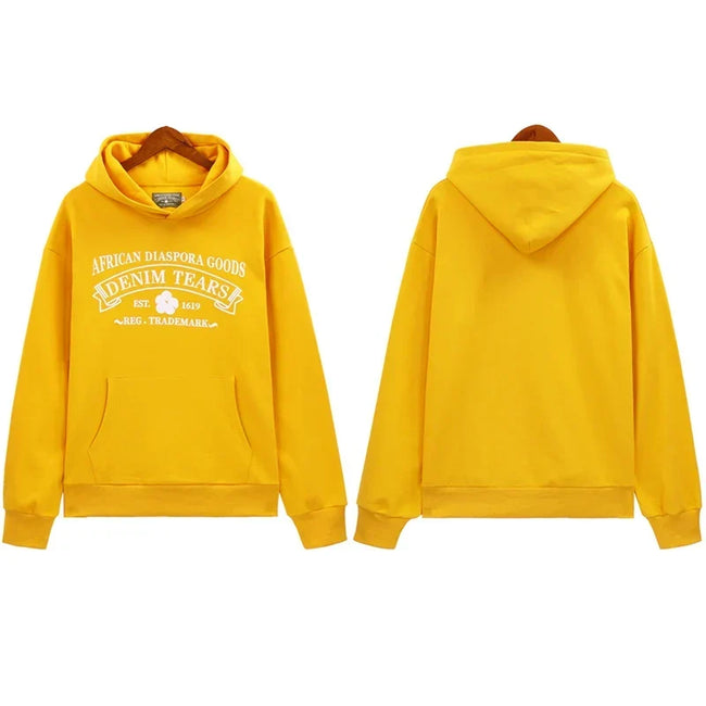 Denim Tears Bright Yellow Vintage Gothic Letter Graphic Hoodie Hover Image