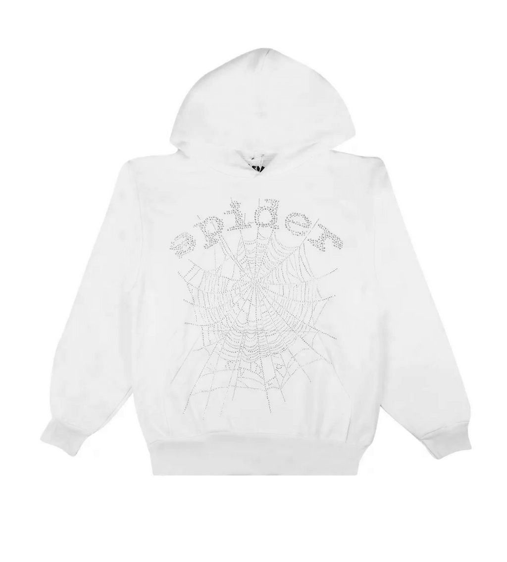 Sp5der OG Rhinestone Hoodie White
