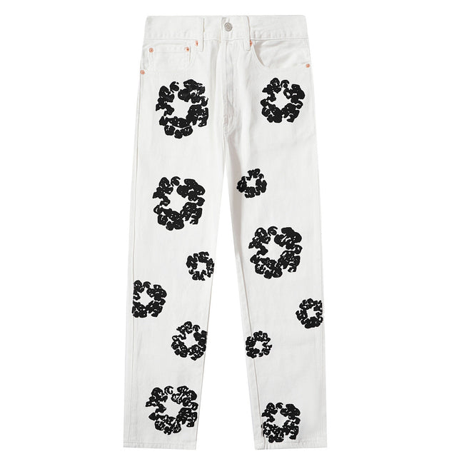 Denim Tears All‑Over Black Floral Print Straight‑Leg Streetwear Pants Hover Image